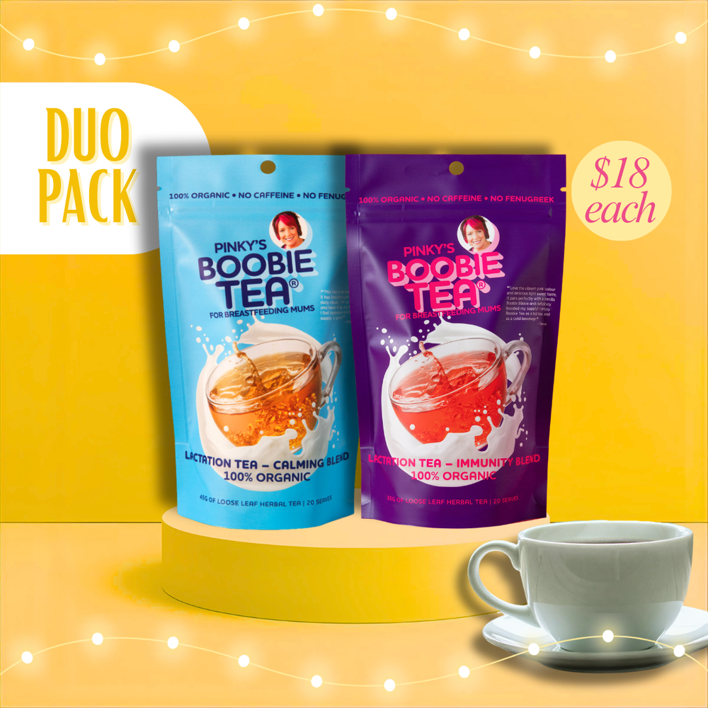 Lactation Tea called Boobie Tea duo pack featuring Immunity Blend and Calming Blend loose leaf teas